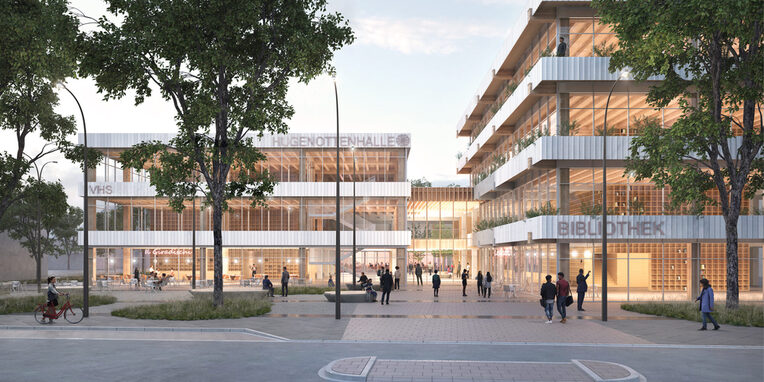 Rendering eines neuen Kultur-und Bildungszentrums in Neu-Isenburg